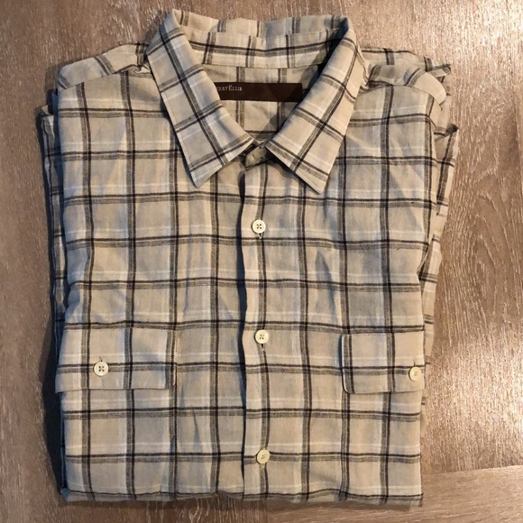 Like new! - PERRY ELLIS Linen Blend Plaid Button Down - Picture 4 of 5